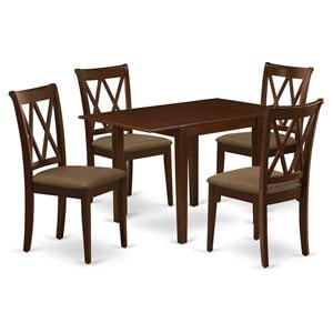 East West Furniture Norden 5-piece Wood Dining Set with Fabric Seat in Mahogany