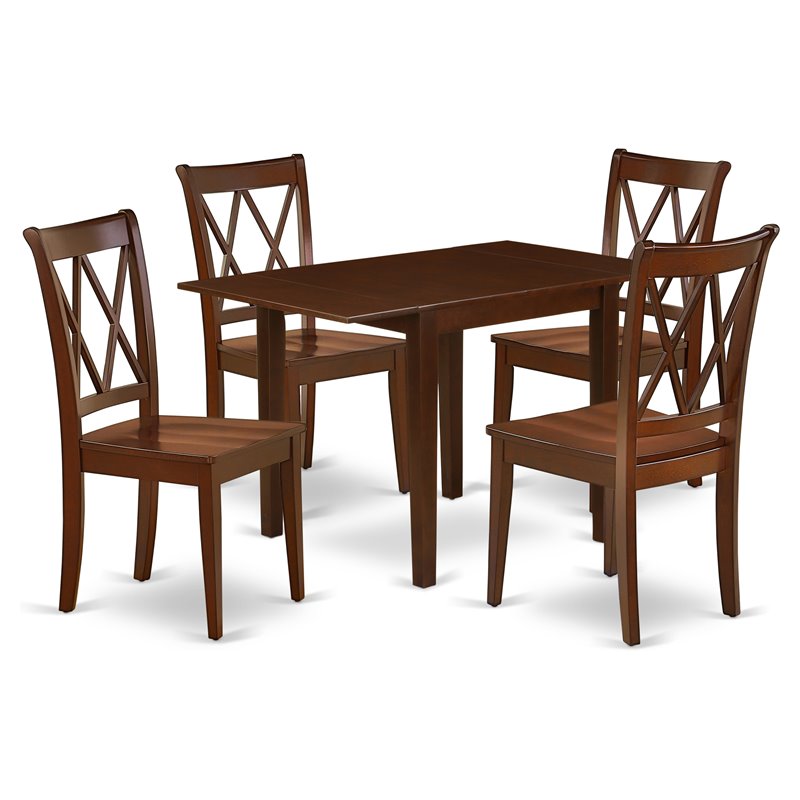East West Furniture Norden 5-piece Dining Set with Wood Seat in Mahogany