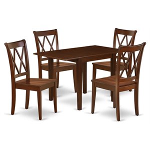 East West Furniture Norden 5-piece Dining Set with Wood Seat in Mahogany