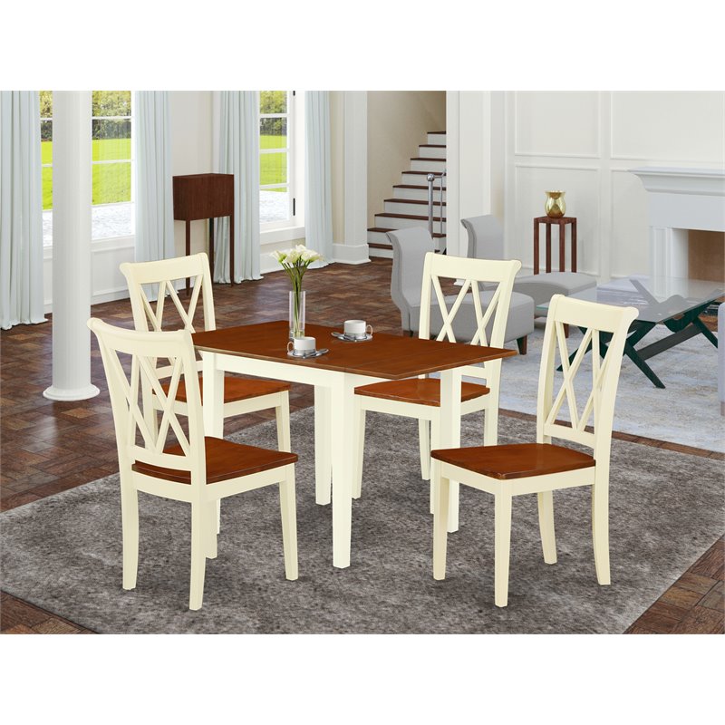 East West Furniture Norden 5-piece Wood Dining Table Set in Buttermilk/Cherry