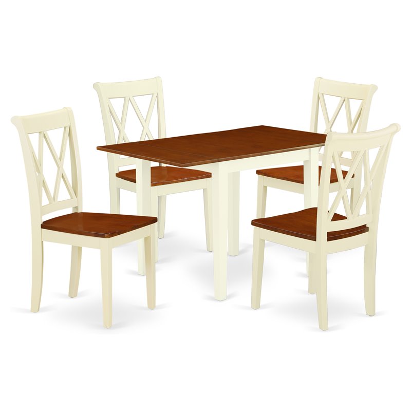 East West Furniture Norden 5-piece Wood Dining Table Set in Buttermilk/Cherry