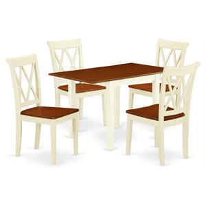 East West Furniture Norden 5-piece Wood Dining Table Set in Buttermilk/Cherry