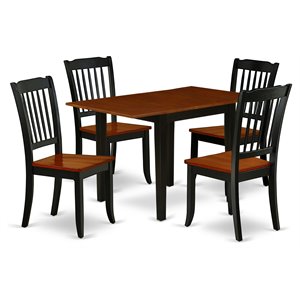 East West Furniture Norden 5-piece Wood Kitchen Table Set in Black/Cherry