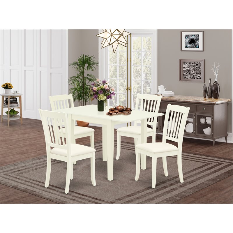 East West Furniture Norden 5-piece Wood Dining Set with Linen Seat in White