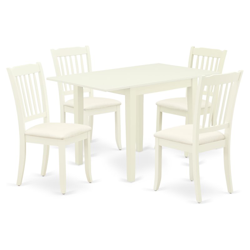 East West Furniture Norden 5-piece Wood Dining Set with Linen Seat in White