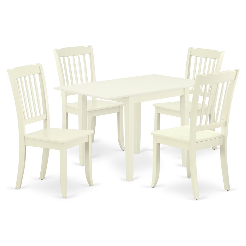 East West Furniture Norden 5-piece Wood Dining Table and Chair Set in White