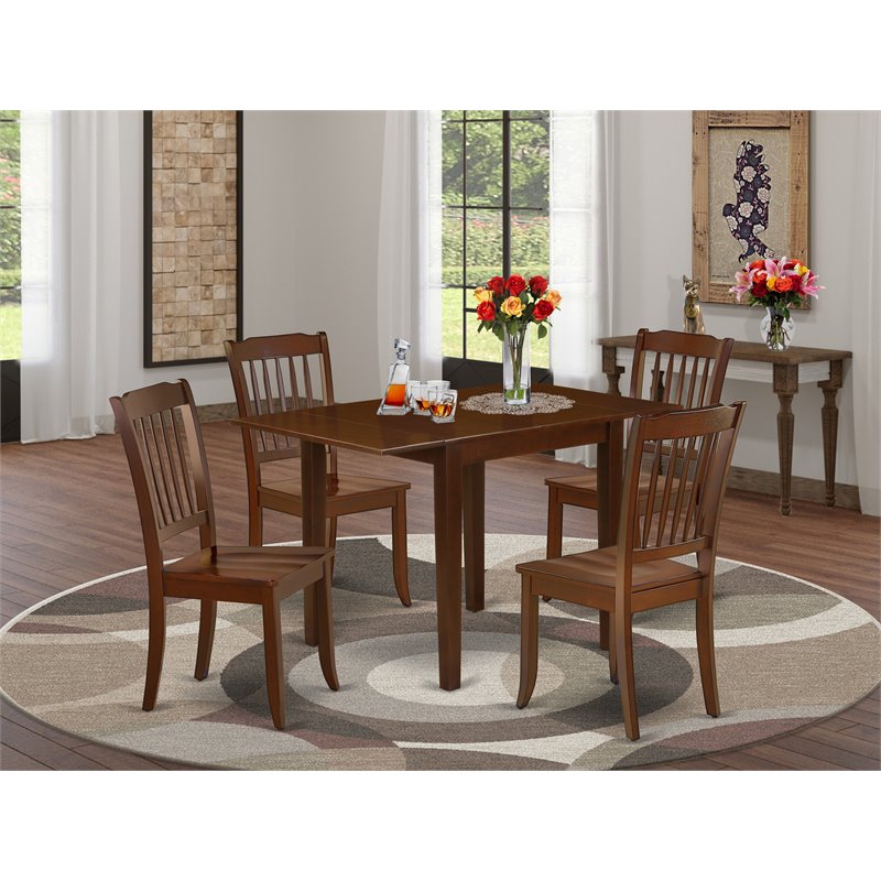 East West Furniture Norden 5-piece Wood Dining Table and Chair Set in Mahogany