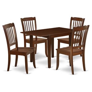 East West Furniture Norden 5-piece Wood Dining Table and Chair Set in Mahogany