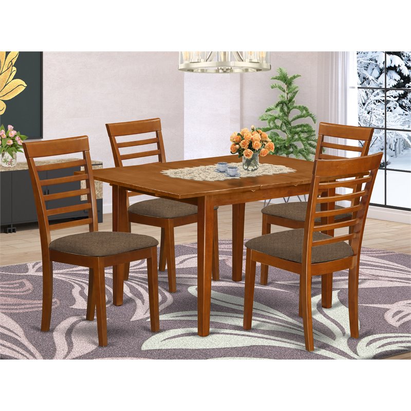 East West Furniture Milan 5-piece Traditional Wood Dining Set in Saddle Brown