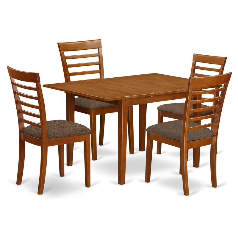 East West Furniture Milan 5-piece Traditional Wood Dining Set in Saddle Brown