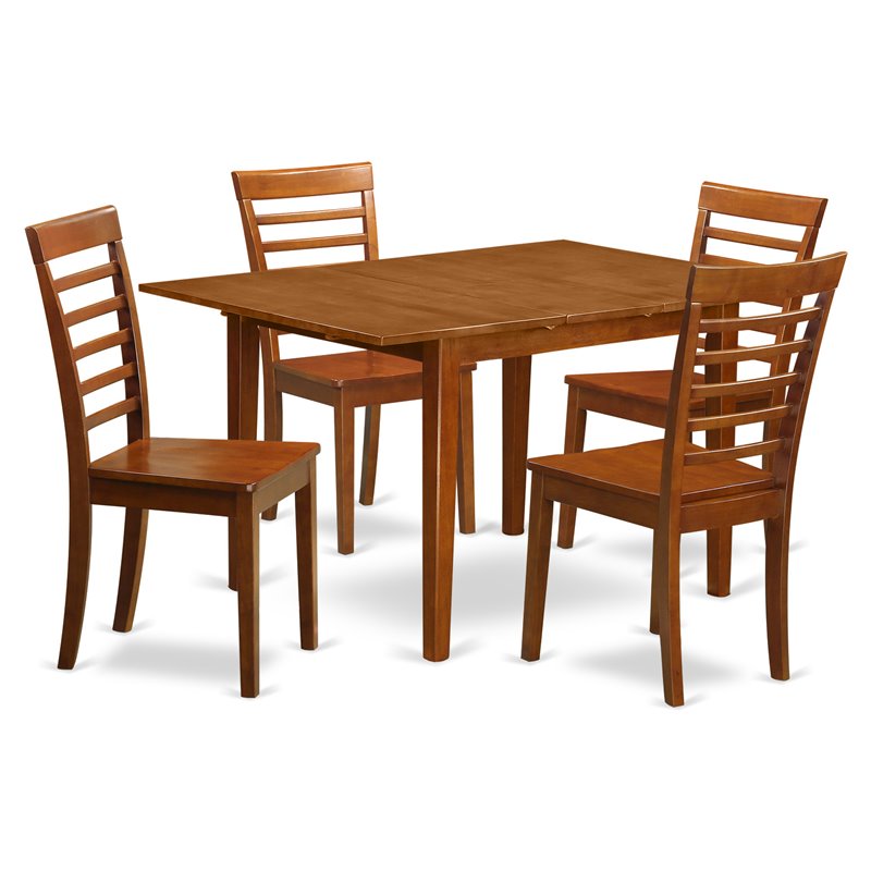 East West Furniture Milan 5-piece Wood Dining Table Set in Saddle Brown