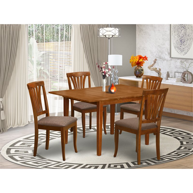 East West Furniture Milan 5-piece Wood Dining Room Set in Saddle Brown