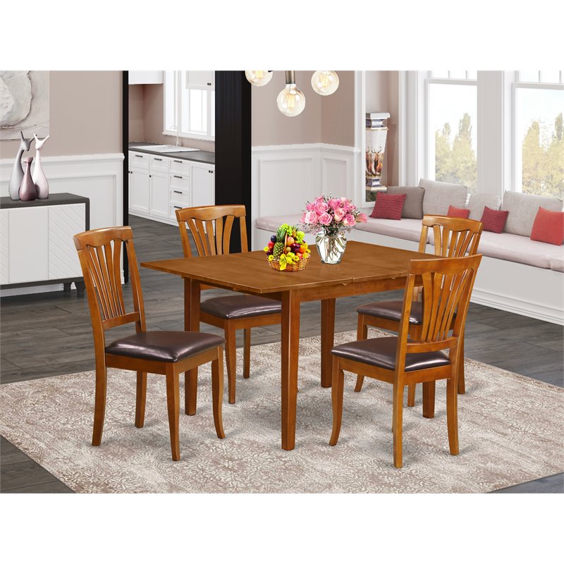 East West Furniture Milan 5-piece Dining Table and Chair Set in Saddle Brown