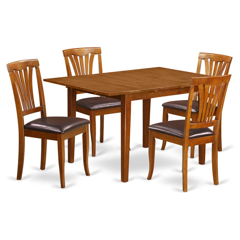 East West Furniture Milan 5-piece Dining Table and Chair Set in Saddle Brown