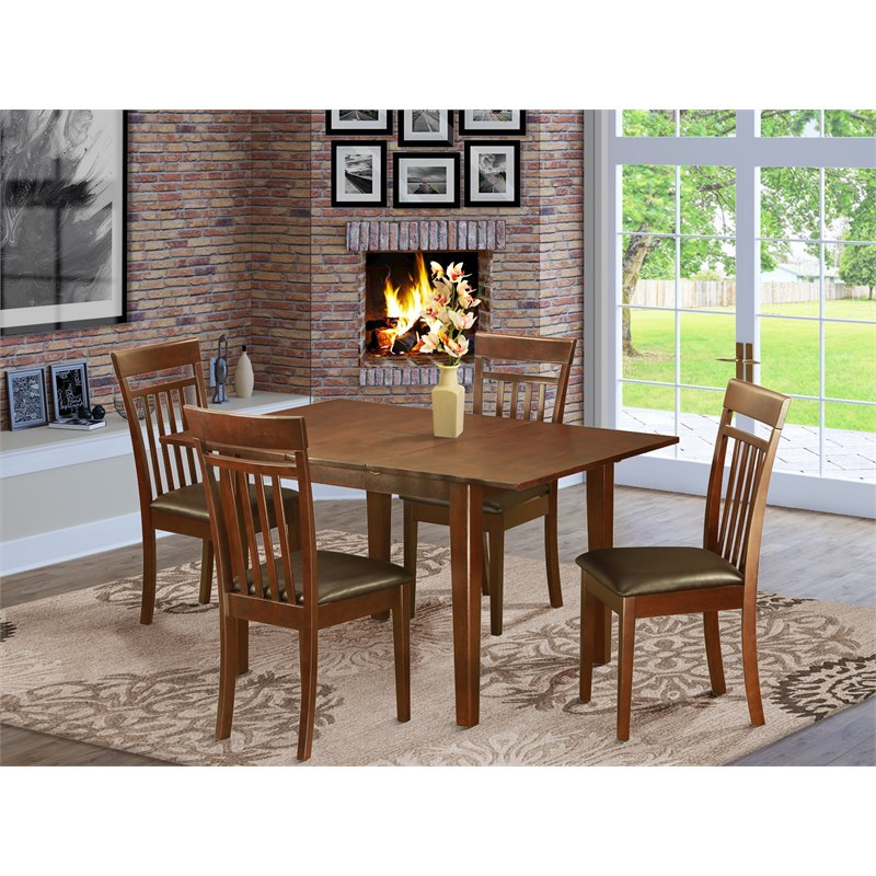 East West Furniture Milan 5-piece Wood Dinette Table and Chair Set in Mahogany