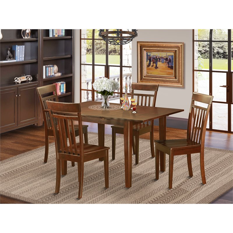 East West Furniture Milan 5-piece Wood Dinette Table and Chairs in Mahogany