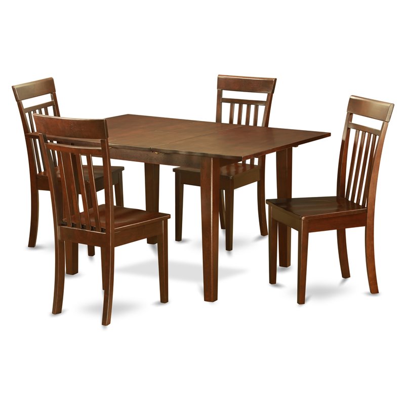 East West Furniture Milan 5-piece Wood Dinette Table and Chairs in Mahogany