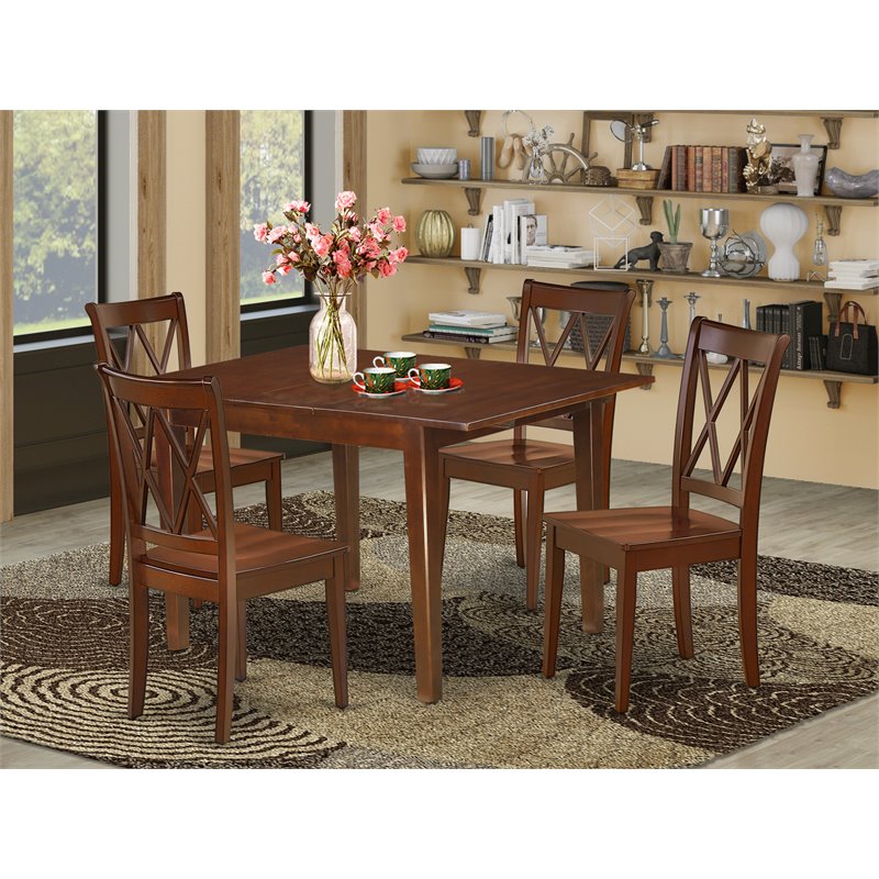 East West Furniture Milan 5-piece Wood Dining Set with X-Back Chairs in Mahogany