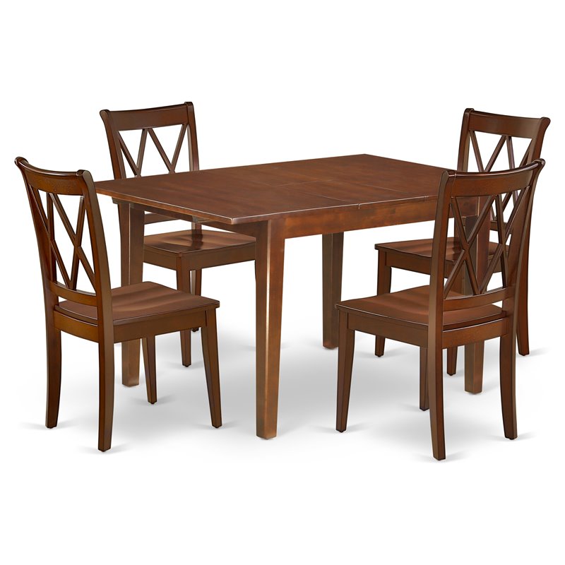 East West Furniture Milan 5-piece Wood Dining Set with X-Back Chairs in Mahogany