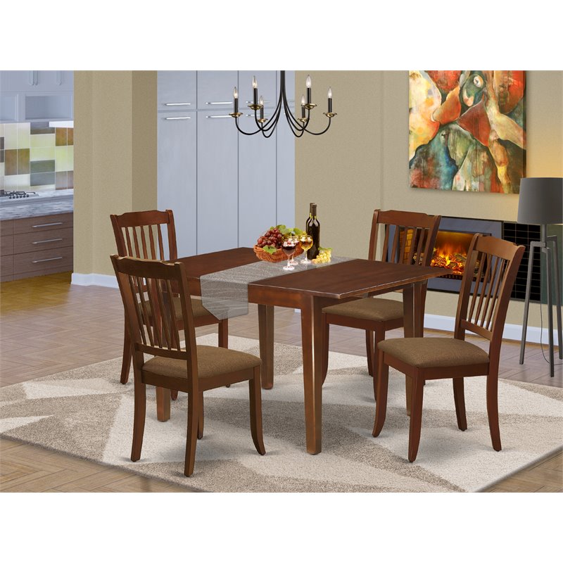 East West Furniture Milan 5-piece Wood Dining Set w/ Slatted Chairs in Mahogany