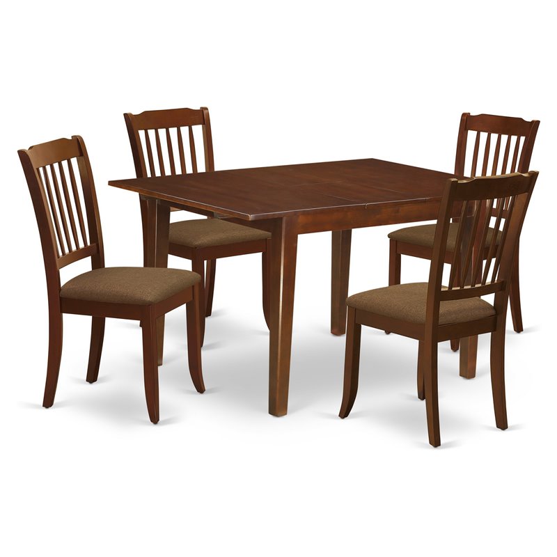 East West Furniture Milan 5-piece Wood Dining Set w/ Slatted Chairs in Mahogany