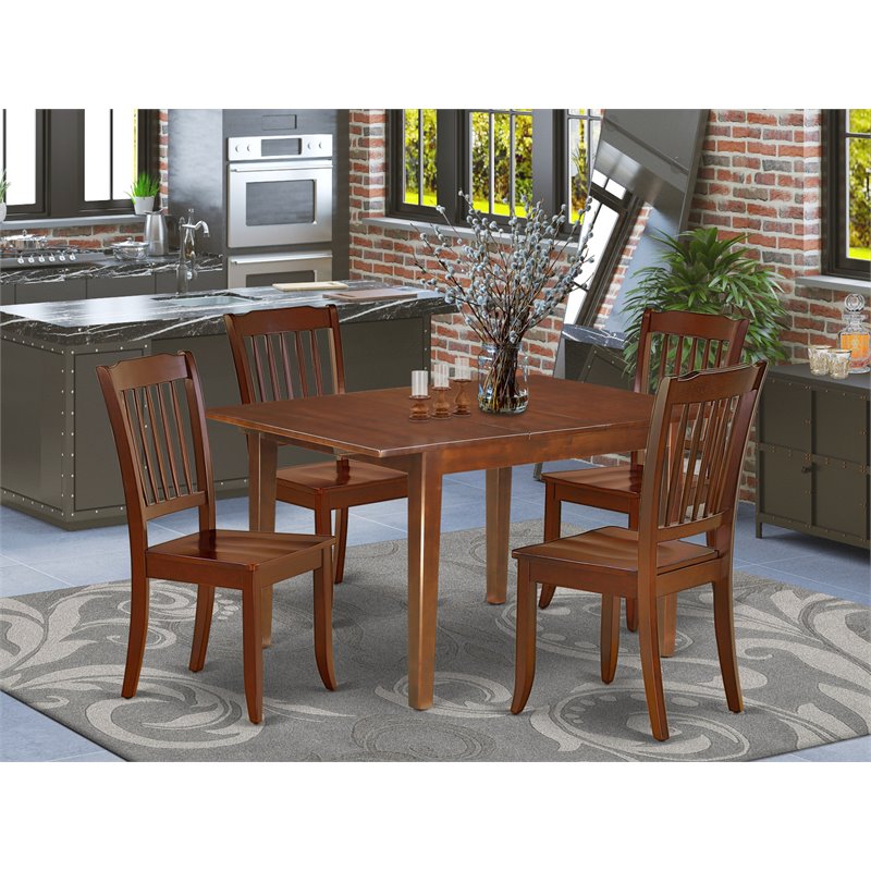 East West Furniture Milan 5Pcs Wood Dining Set with Slat Back in Mahogany