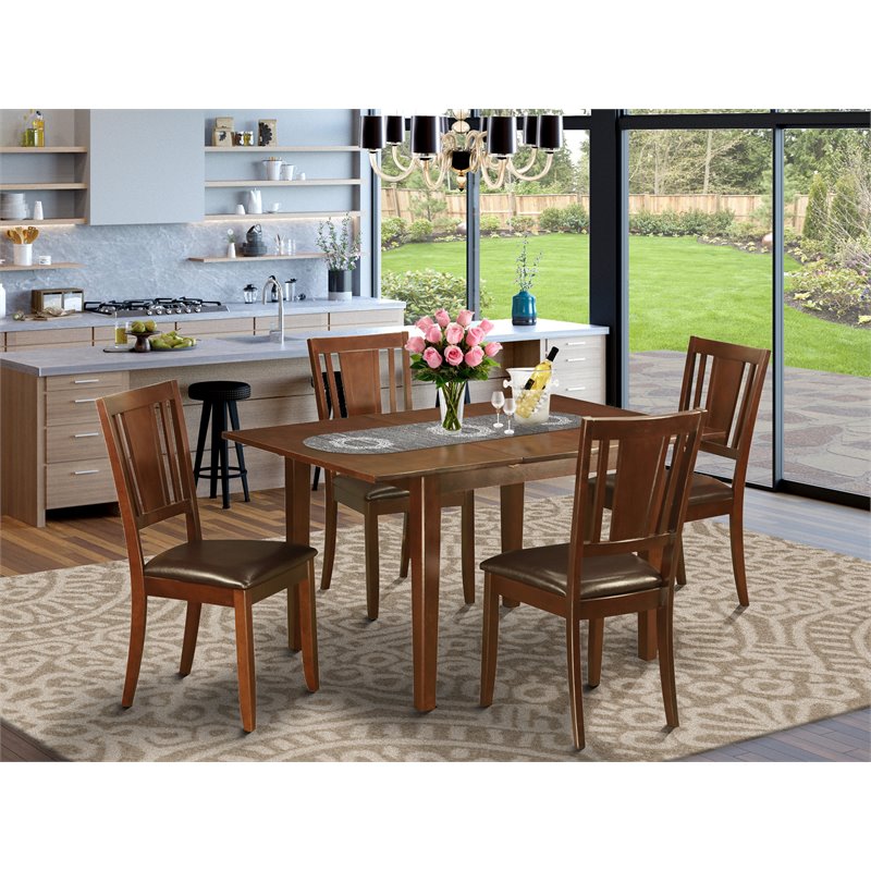 East West Furniture Milan 5-piece Wood Dining Table and Chair Set in Mahogany