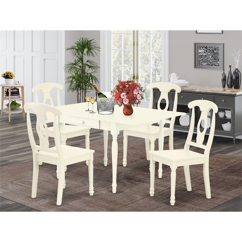 East West Furniture Monza 5-piece Wood Dining Table and Chair Set in Linen White