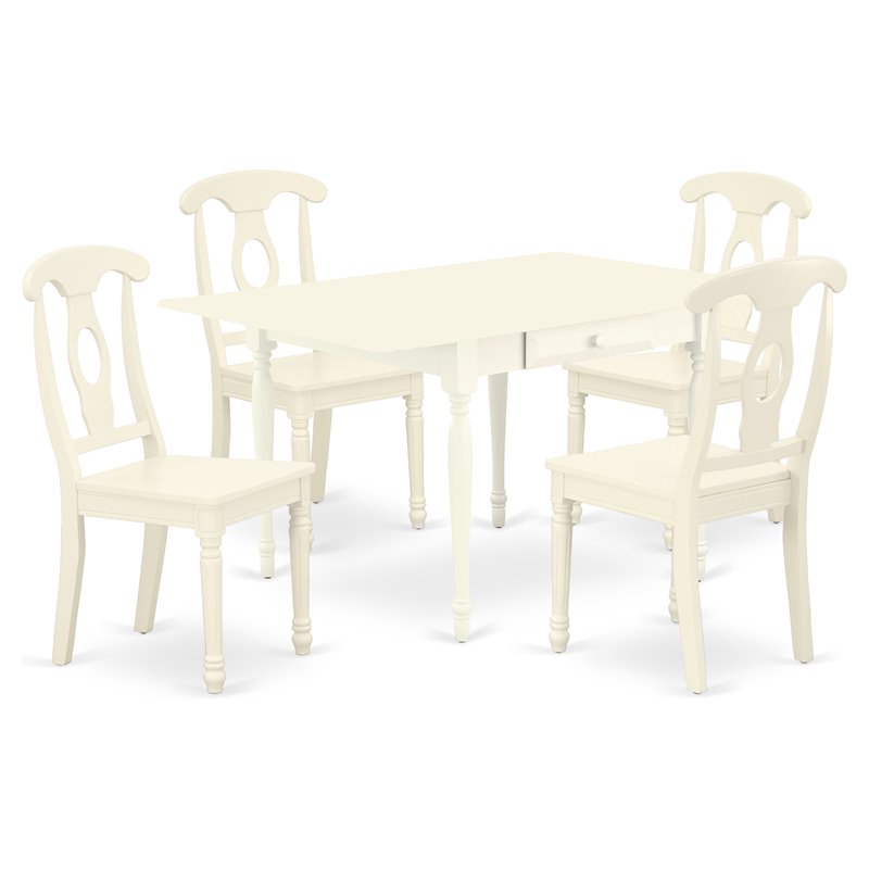 East West Furniture Monza 5-piece Wood Dining Table and Chair Set in Linen White