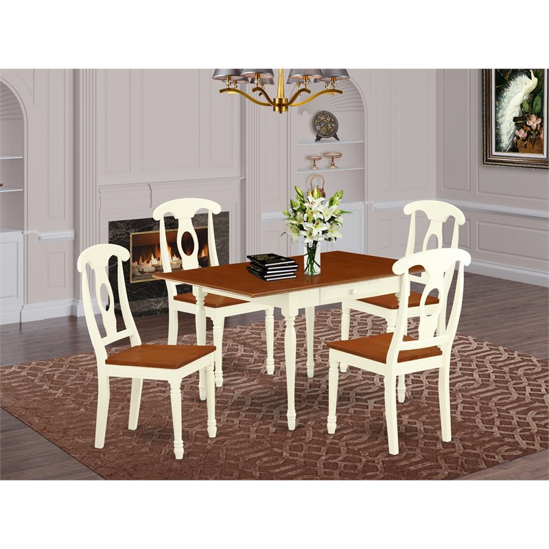 East West Furniture Monza 5-piece Wood Dining Table and Chair Set in Cherry