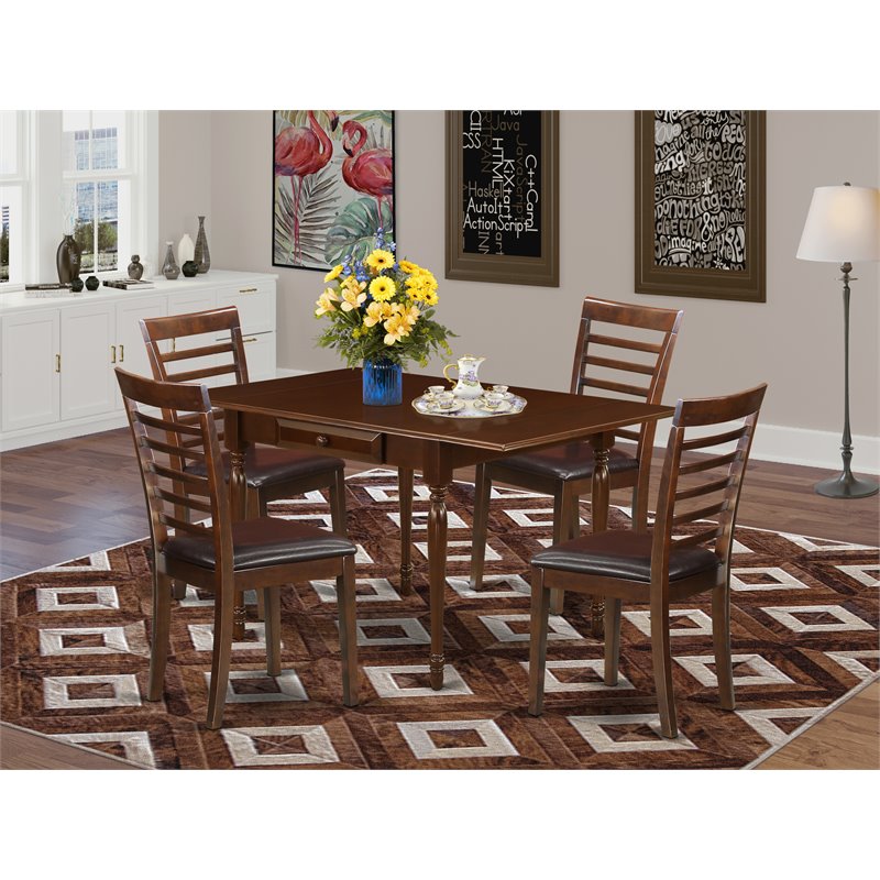 East West Furniture Monza 5-piece Wood Table and Dining Chair Set in Mahogany