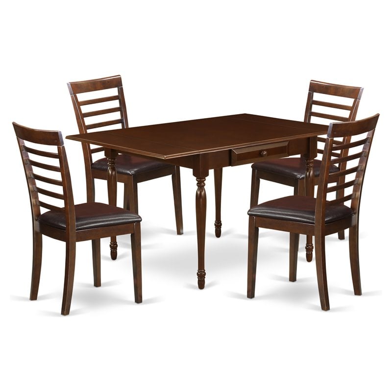 East West Furniture Monza 5-piece Wood Table and Dining Chair Set in Mahogany
