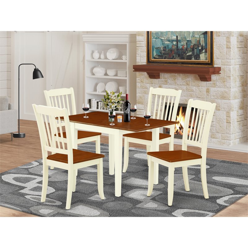 East West Furniture Norden 5-piece Wood Dining Room Set in Buttermilk/Cherry
