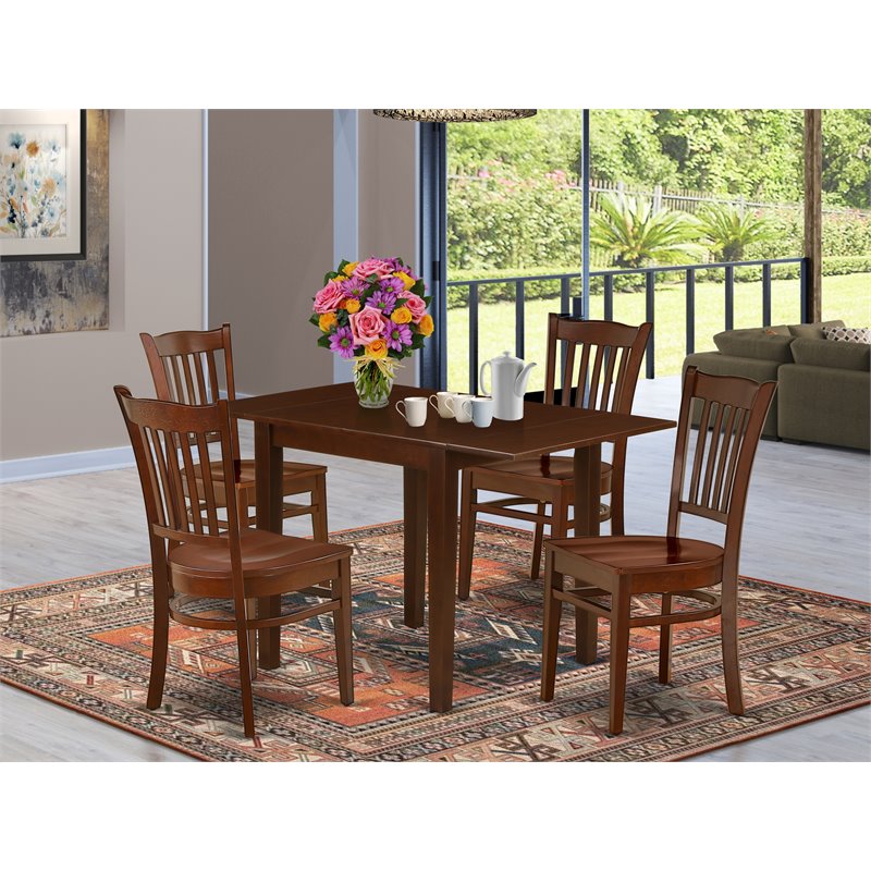 East West Furniture Norden 5-piece Wood Dining Set with Slat Back in Mahogany