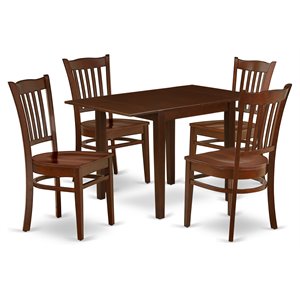 East West Furniture Norden 5-piece Wood Dining Set with Slat Back in Mahogany