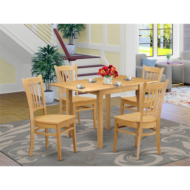 East West Furniture Norden 5-piece Dining Set with Wood Seat in Oak