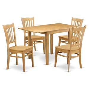 East West Furniture Norden 5-piece Dining Set with Wood Seat in Oak