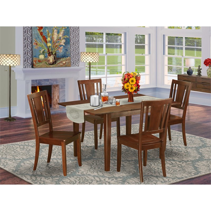 East West Furniture Milan 5-piece Wood Dining Table and Chairs in Mahogany