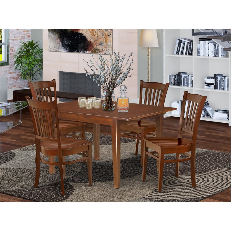 East West Furniture Milan 5-piece Wood Table and Dining Chair Set in Mahogany