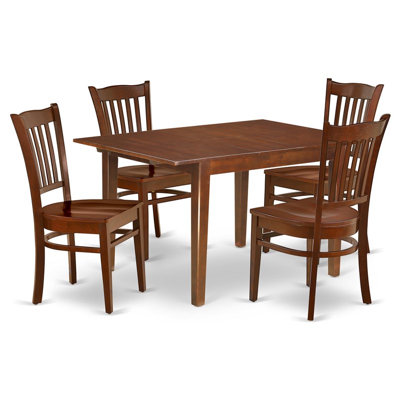 East West Furniture Milan 5-piece Wood Table and Dining Chair Set in Mahogany