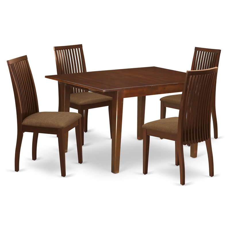 East West Furniture Milan 5-piece Wood Dining Set with Linen Seat in Mahogany