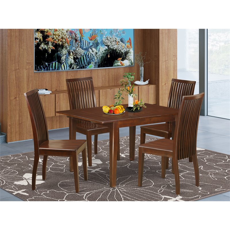 East West Furniture Milan 5-piece Wood Table and Dining Chairs in Mahogany