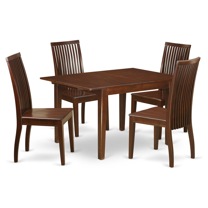 East West Furniture Milan 5-piece Wood Table and Dining Chairs in Mahogany