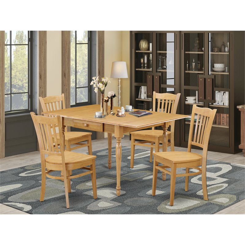 East West Furniture Monza 5-piece Wood Dining Table and Chairs in Oak