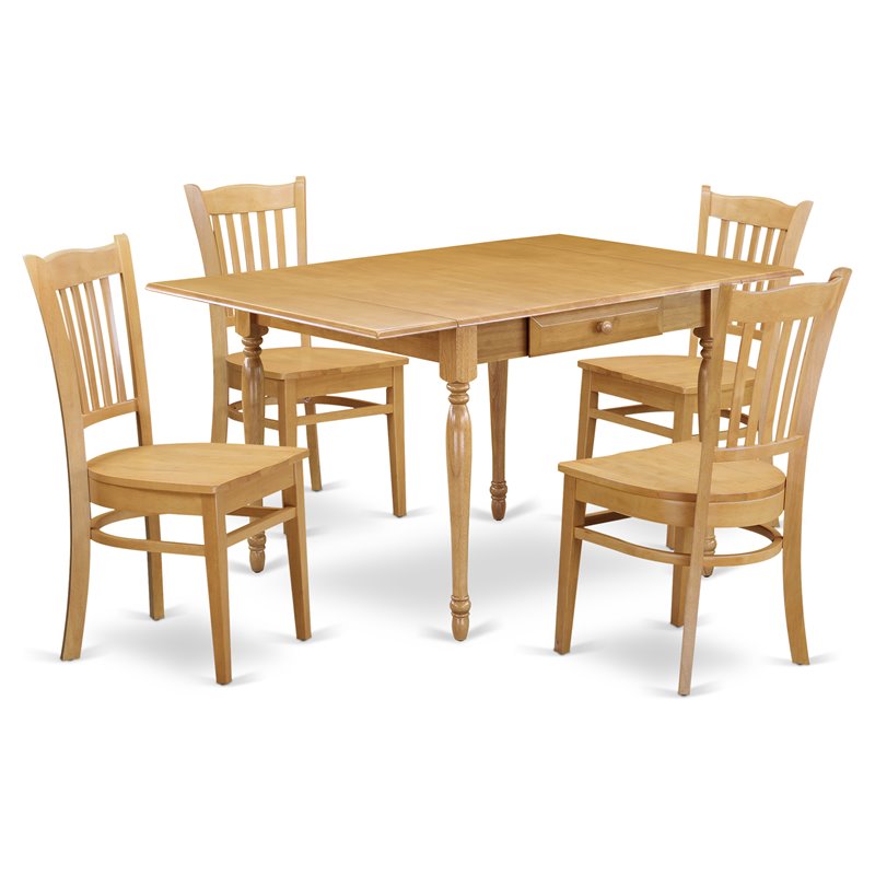 East West Furniture Monza 5-piece Wood Dining Table and Chairs in Oak