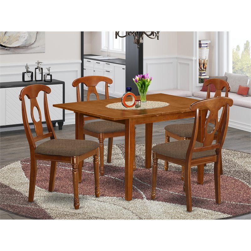 East West Furniture Milan 5-piece Wood Kitchen Set in Saddle Brown