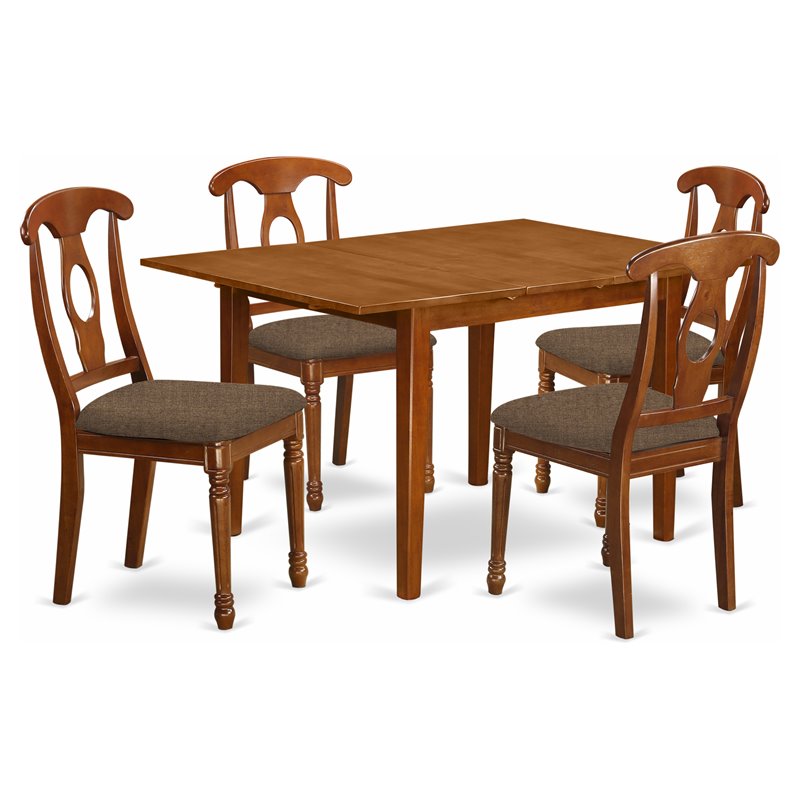 East West Furniture Milan 5-piece Wood Kitchen Set in Saddle Brown