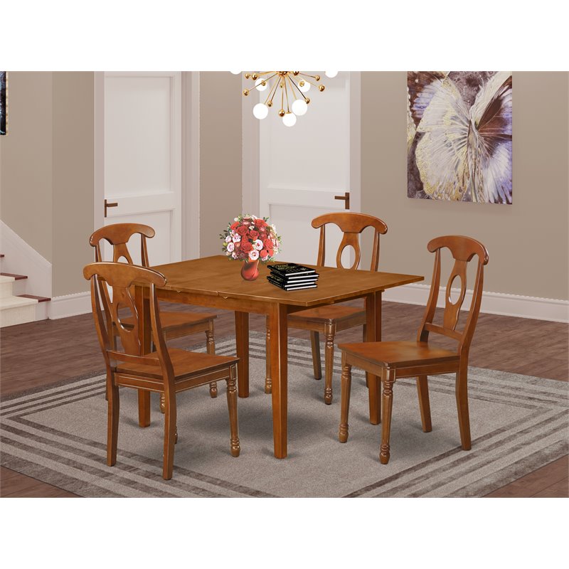 East West Furniture Milan 5-piece Wood Kitchen Table Set in Saddle Brown