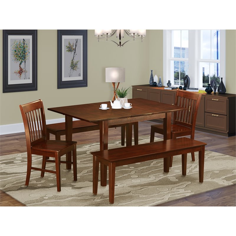 East West Furniture Milan 5-piece Wood Kitchen Set with Benches in Mahogany