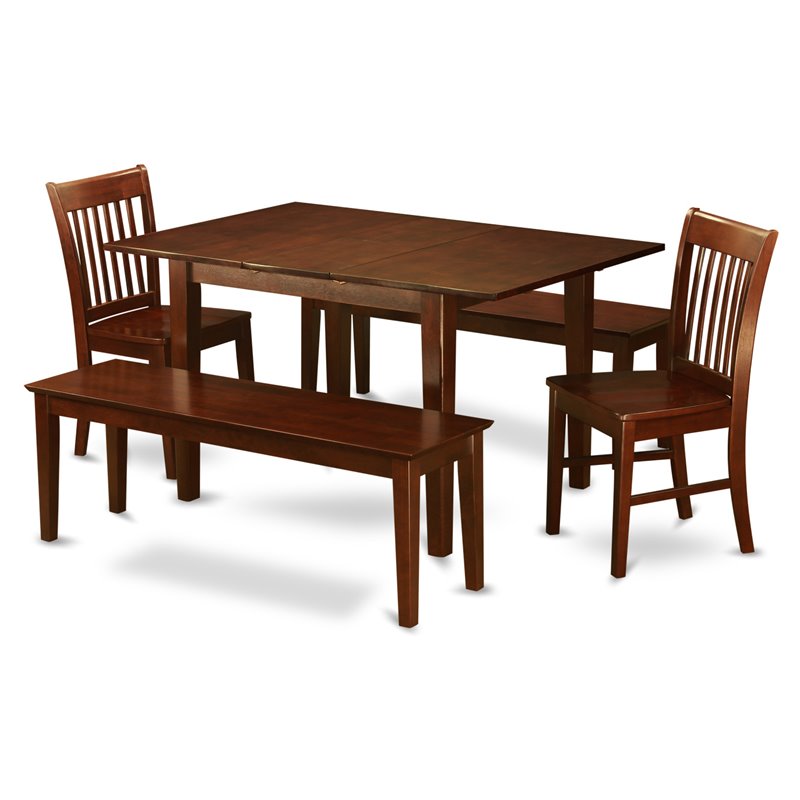 East West Furniture Milan 5-piece Wood Kitchen Set with Benches in Mahogany
